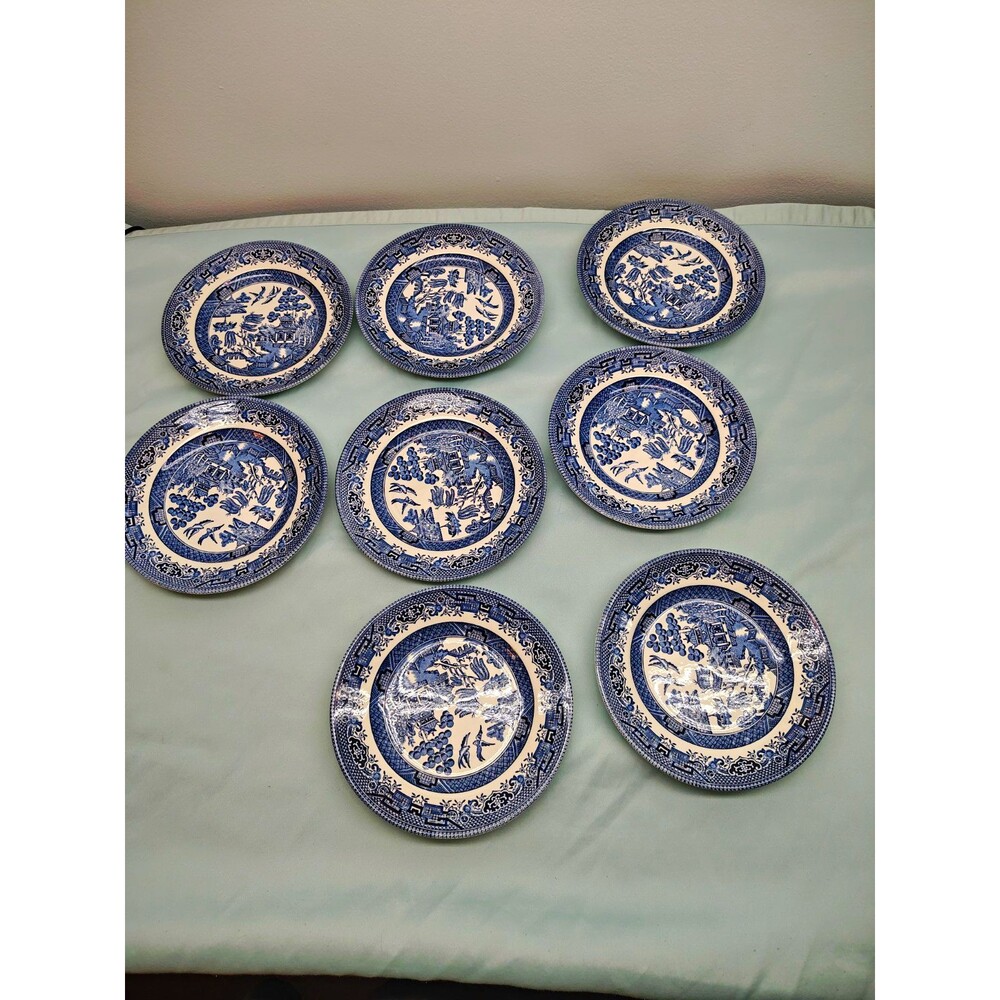 Churchill Blue Willow Blue & White Ceramic Side Plates Set of 7, 7"